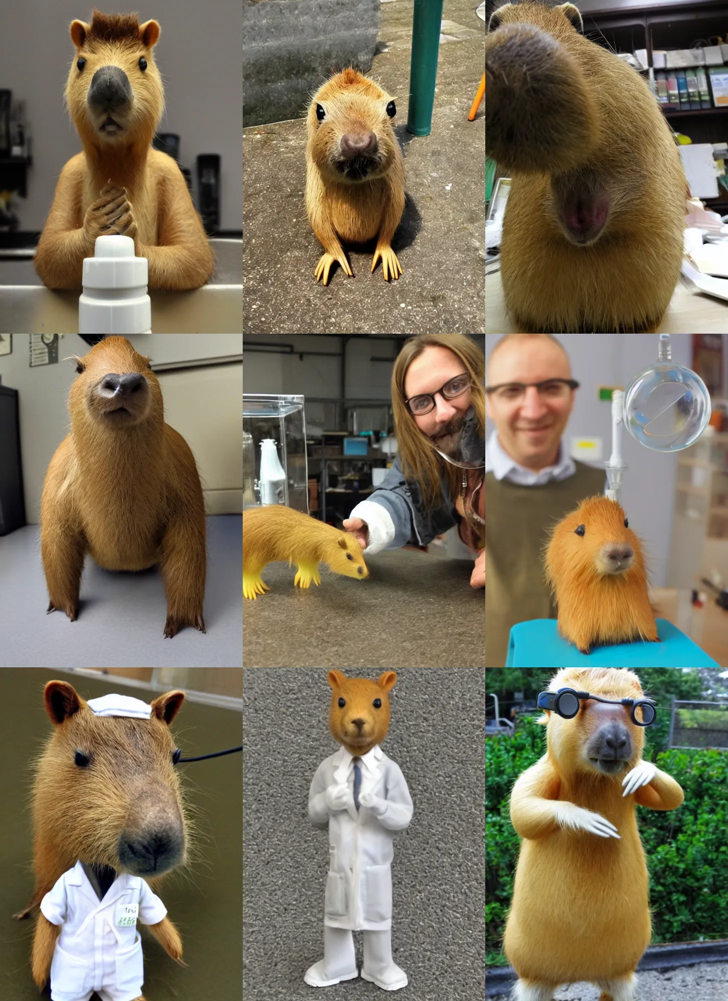 Prompt: miniature anthropomorphic capybara scientist