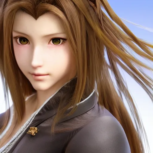 Image similar to a portrait painting of aerith from from final fantasy 7 by master artist yoshitaka amano, marble, gold, unreal engine 5