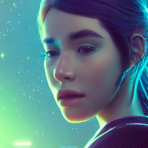 Image similar to beautiful girl galaxy background character concept style trending on artstation concept art detailed octane render cinematic photo-realistic 8k high detailed