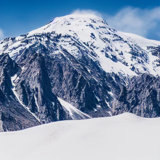 Prompt: a single tall snow capped mountain, high res dslr 8 k photography