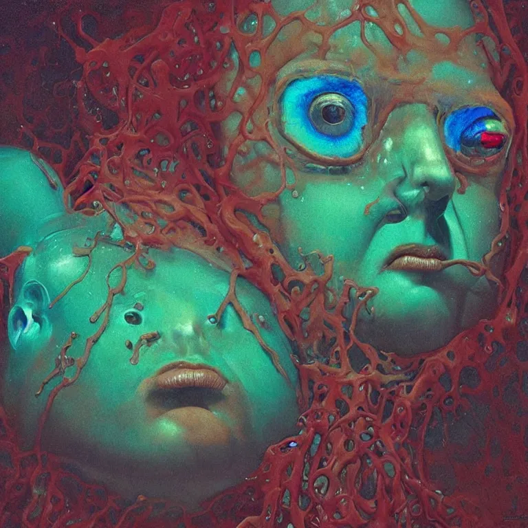 Prompt: Hyperrealistic intensely colored close up studio Photograph portrait of a deep sea bioluminescent Kevin Pollak, symmetrical face realistic proportions eye contact, sitting in His throne underwater, award-winning portrait oil painting by Norman Rockwell and Zdzisław Beksiński vivid colors high contrast hyperrealism 8k