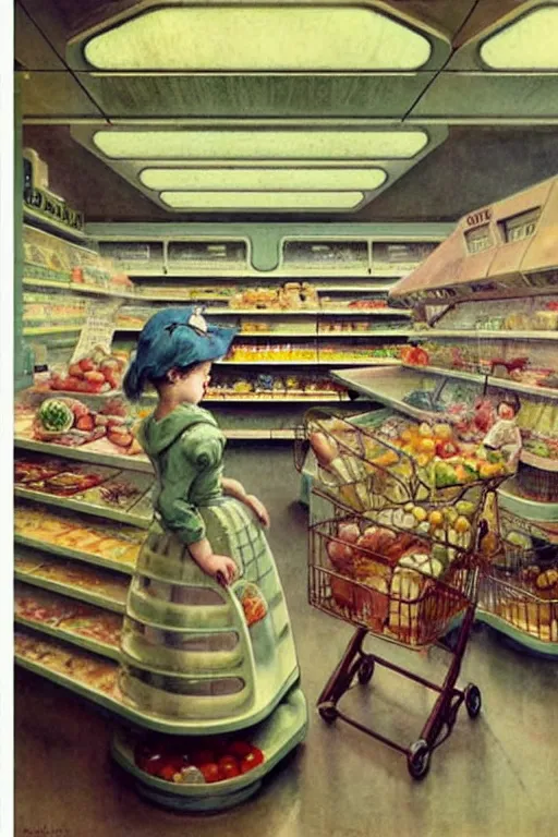 Image similar to ( ( ( ( ( 1 9 5 0 s retro future android grocery store interior. muted colors. childrens layout, ) ) ) ) ) by jean - baptiste monge,!!!!!!!!!!!!!!!!!!!!!!!!!