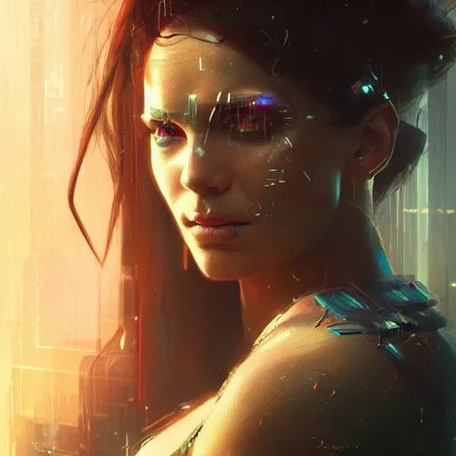 Image similar to a beautiful portrait of a cyberpunk goddess by greg rutkowski and raymond swanland, trending on artstation, ultra realistic digital art