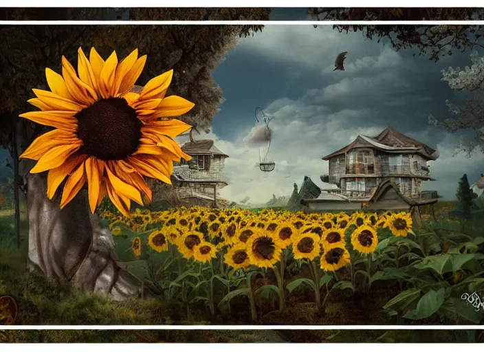 Image similar to 🪐🌻, lowbrow inthe style of camille rose garcia, matte painting, 8 k,