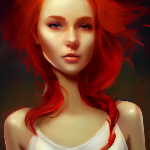 Prompt: portrait of a young red haired woman. beautiful painting by ernesto ruiz velasco and carlos ortega elizalde and ashline on artstation. stunning smooth pretty character cartoon concept art.