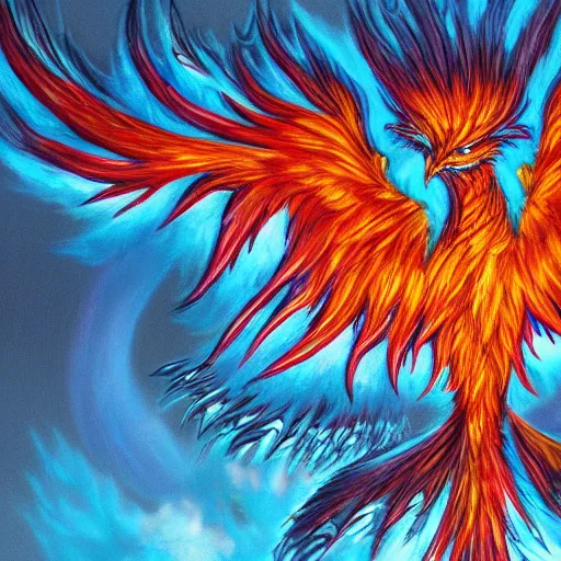 Prompt: hyperdetailed image of a unbelievably creepy phoenix with its full body flaming and wings spread 8 k extremely detailed hd hyperrealism fiery extremely accurate
