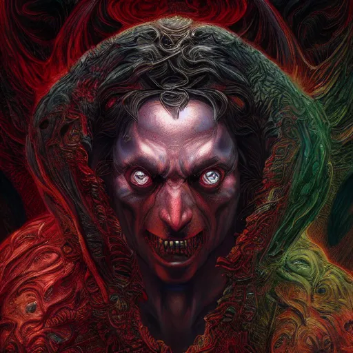 Image similar to Photorealistic demonic god in the style of Michael Whelan and Gustave Dore. Hyperdetailed photorealism, 108 megapixels, amazing depth, glowing rich colors, powerful imagery, psychedelic Overtones, 3D finalrender, 3d shading, cinematic lighting, artstation concept art