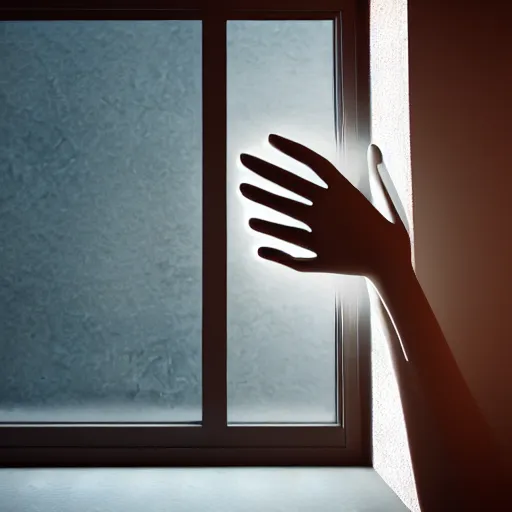 Prompt: 3 d rendered image of a human hand opening window, fresh air blender 3 d keyshot unreal engine