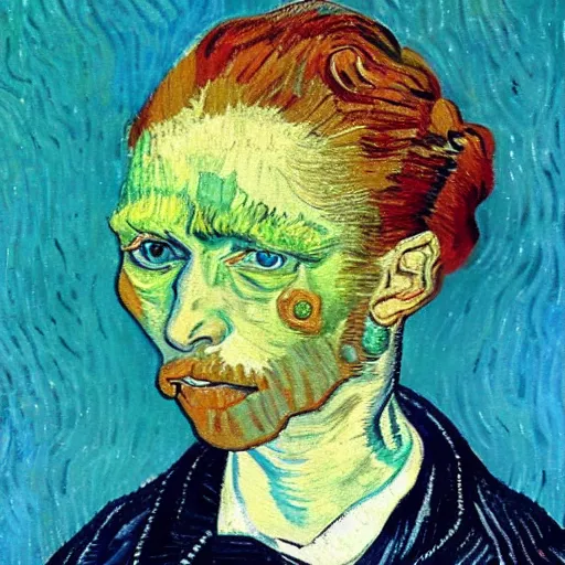 Prompt: a woman missing an eye painting by van gogh
