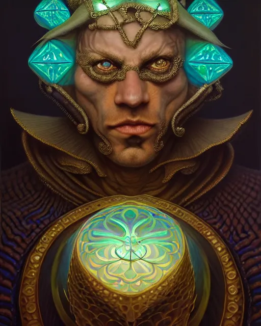 Image similar to front shot of a court jester character, hyperdimensional, bioluminescent hypercubes, ((intricate)), elegant, highly detailed, centered, (((artstation, concept art, smooth, sharp focus, artgerm, Tomasz Alen Kopera, Peter Mohrbacher, donato giancola, Joseph Christian Leyendecker, WLOP, Boris Vallejo))), mugshot!!!!!, ugly!!!!!!, octane render, nvidia raytracing demo, grainy, muted, 8K