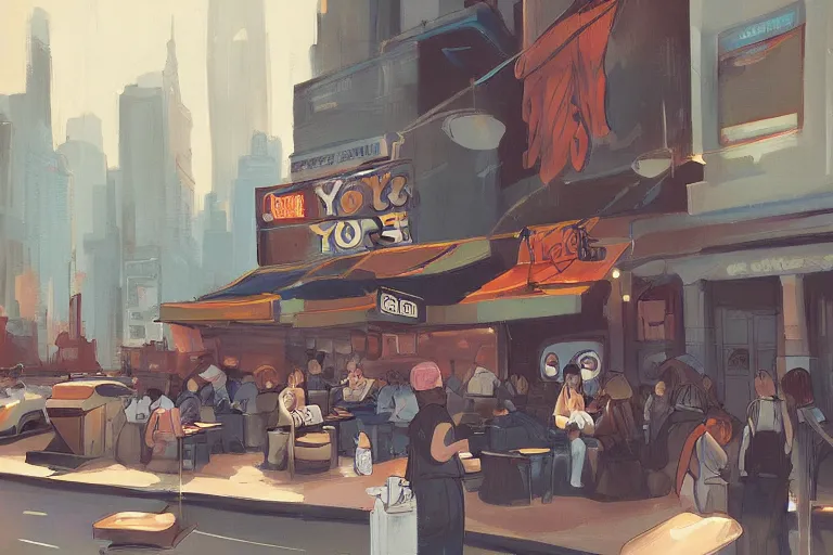 Prompt: new york coffee shop, by loish trending on artstation deviantart