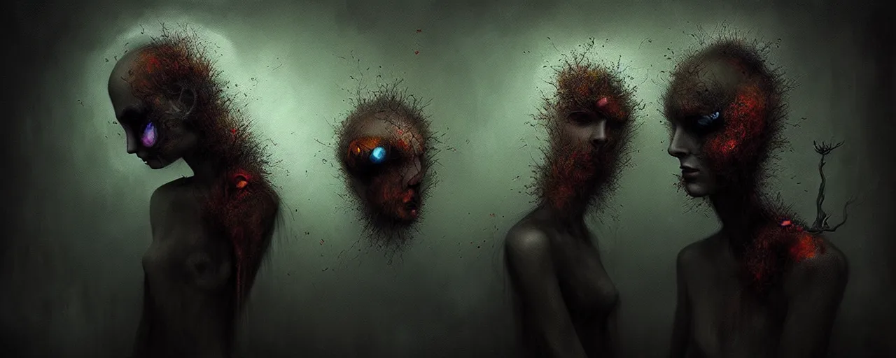 Prompt: alchemized earthy visceral emotion creatures, surreal dark uncanny painting by ronny khalil