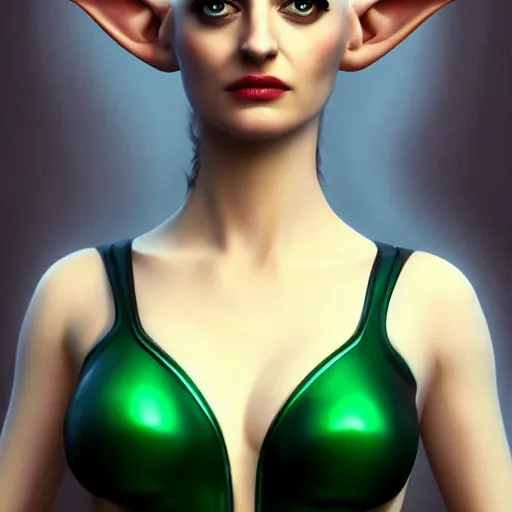 Image similar to Eva Green as a bald elf, photo realistic, detailed , headroom, 4k, unreal engine 5, hyper realistic, artgerm, trending on artstation