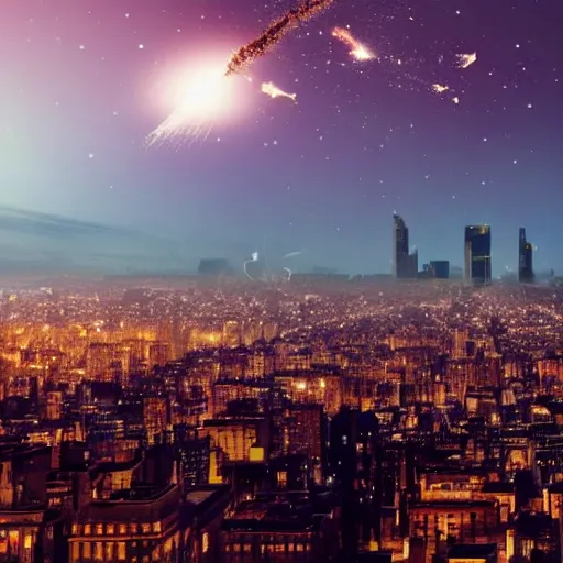 Image similar to a meteor falling on a modern city view