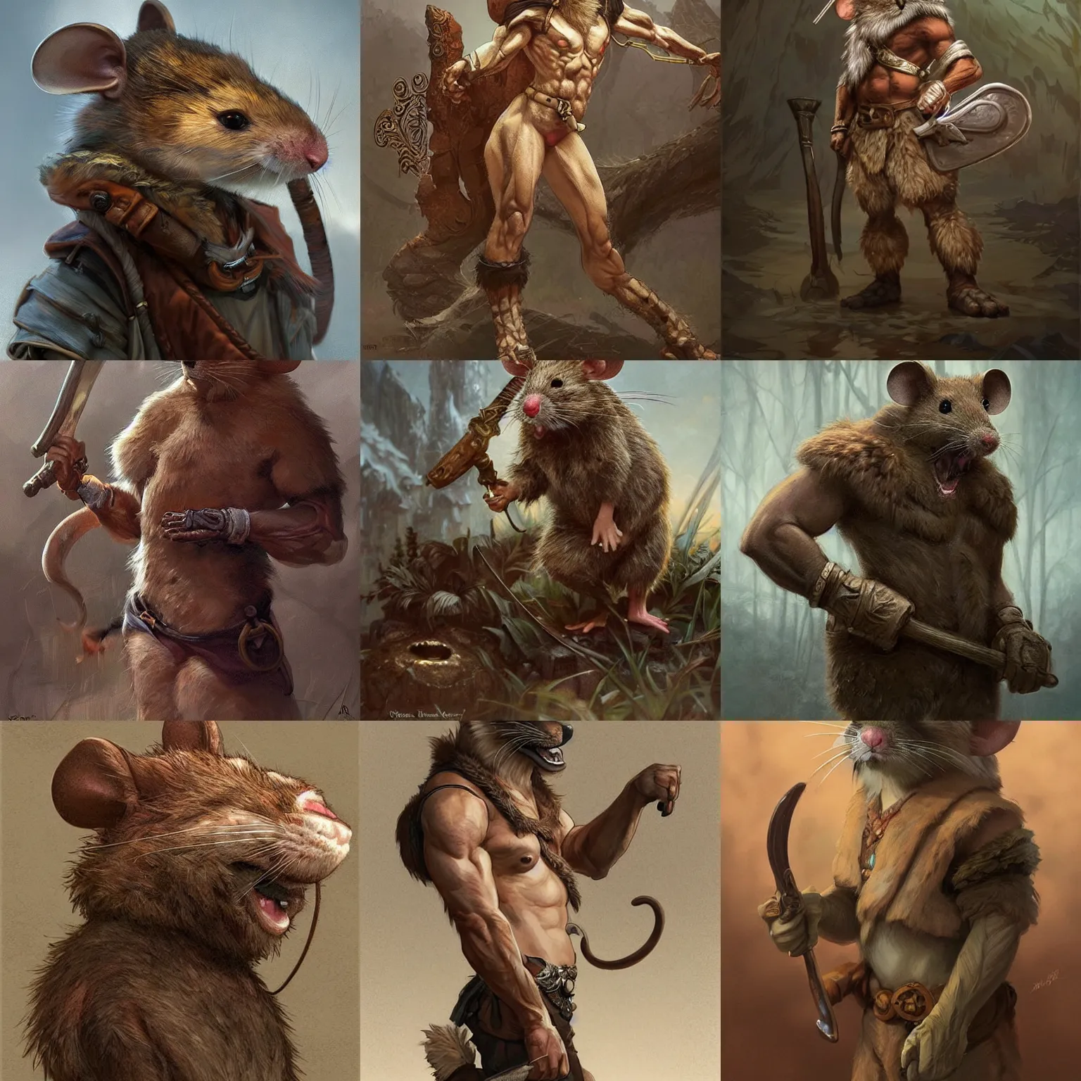 Prompt: mouse !!!asthetic!!! anthropomorphic rugged mouse!!! with barbarian furry muscular upper body, 👅 👅 , D&D, fantasy, intricate, elegant, highly detailed, digital painting, artstation, concept art, smooth, sharp focus, illustration, art by artgerm and greg rutkowski and alphonse mucha