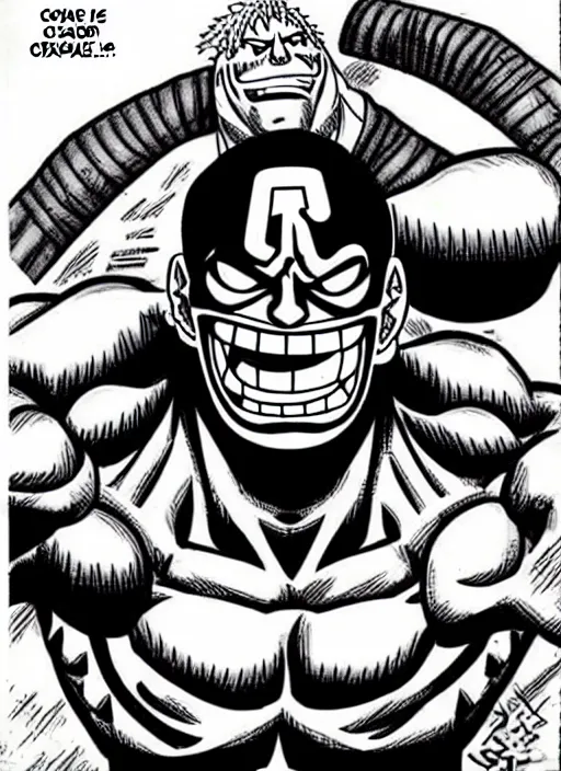 Image similar to dwayne johnson as character in one piece manga, sketch by eiichiro oda