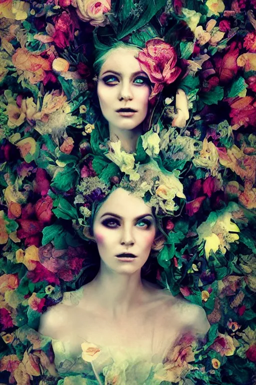 Image similar to beautiful elven women clothed in flowers by malgorzata kmiec and alberto seveso, floral, ethereal, elegant