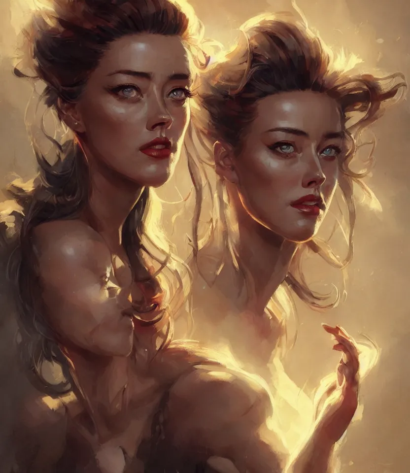 Image similar to amber heard portrait by peter mohrbacher, wadim kashin, greg rutkowski, larry elmore, george pemba, ernie barnes, raymond swanland, magali villeneuve, trending on artstation