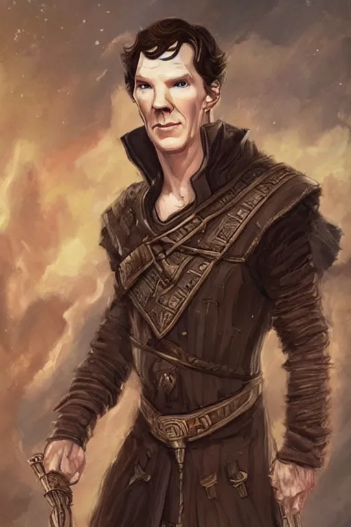 Prompt: benedict cumberbatch portrait as a dnd character fantasy art.