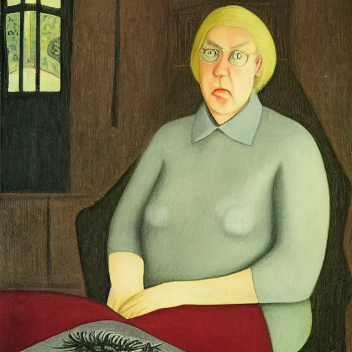 Prompt: a portrait of an artist by dora carrington