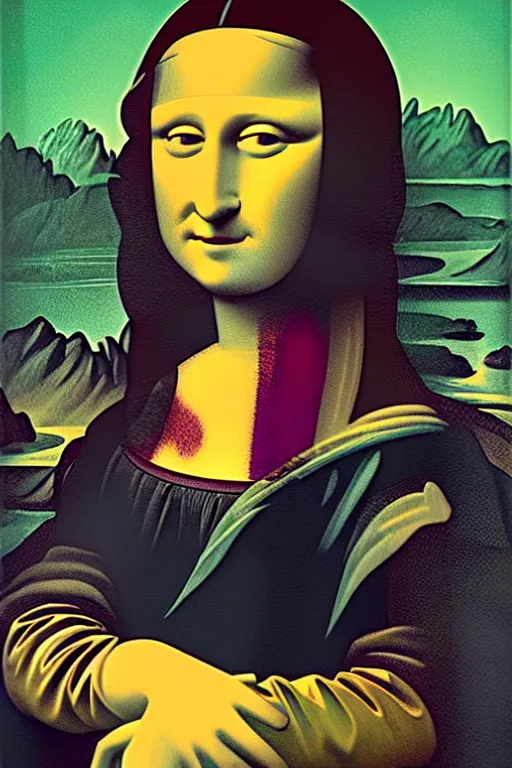 Image similar to cubist mona lisa cutout digital illustration cartoon colorful beeple