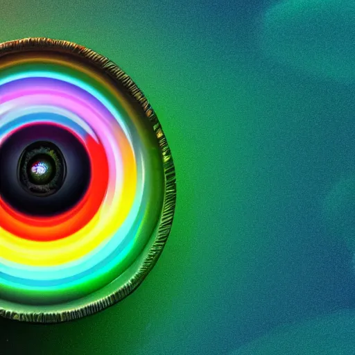 Prompt: still of rainbow orphanim encircled by rings, giant eyeball, mythological, 8 k, octane render, 3 5 mm, amazing details, beautiful composition