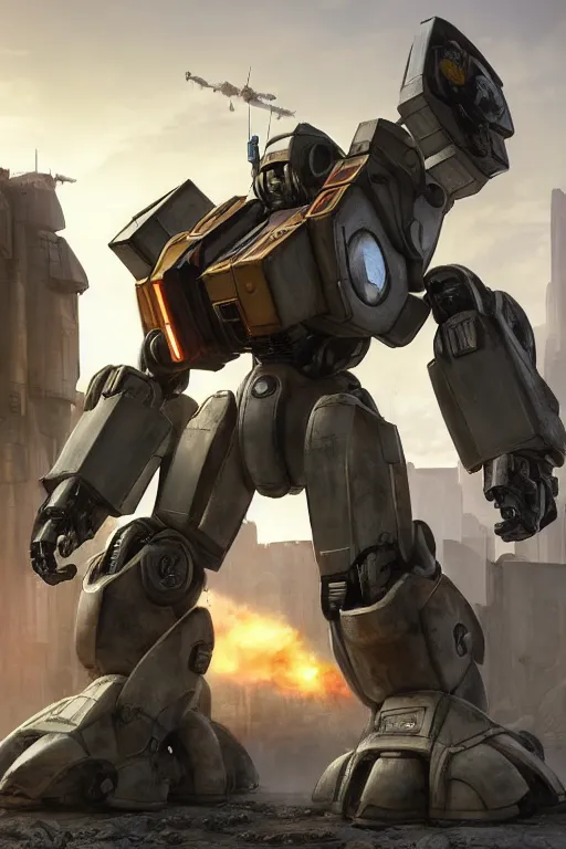 Image similar to mechwarrior 5 : mercenaries mech megaman transformer robot boss tank engine game octane render, 4 k, hd 2 0 2 2 3 d cgi rtx hdr style chrome reflexion glow fanart, global illumination ray tracing hdr fanart arstation by ian pesty by jesper ejsing pixar and disney unreal zbrush central hardmesh