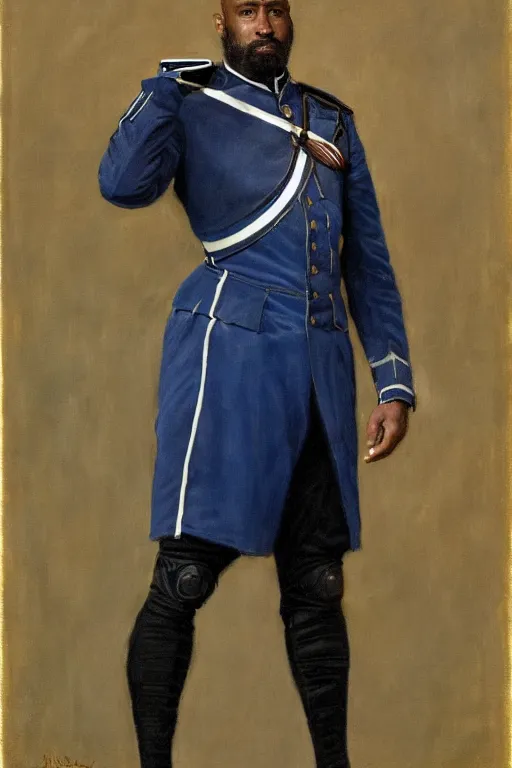 Image similar to full body portrait of the dictator of the orlando magic, 1 8 8 9, in full military garb, magic blue, silver, and black, oil on canvas by william sidney mount, trending on artstation