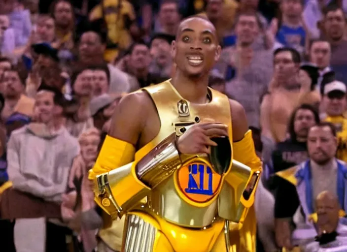 Image similar to ESPN still of C-3PO playing in the nba playoffs live on espn, 4k