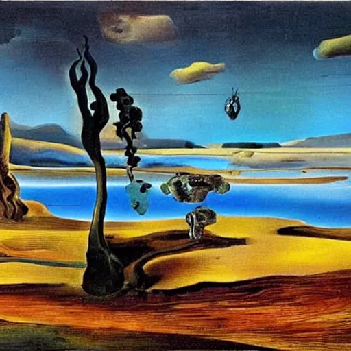 Image similar to A beautiful landscape painted by Salvador Dali, Salvador Dali art collection, Gallery of Surrealism, Oil on Canvas, Salvador Dalí works