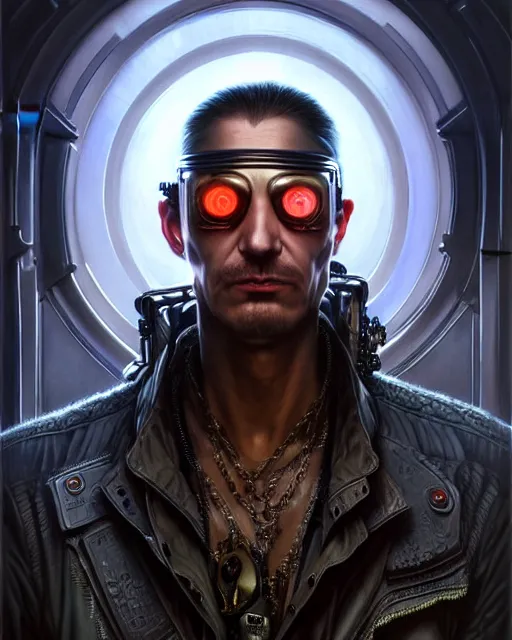 Image similar to front shot of a cyberpunk criminal mastermind character, intricate, elegant, highly detailed, centered, (((artstation, concept art, smooth, sharp focus, artgerm, Tomasz Alen Kopera, Peter Mohrbacher, donato giancola, Joseph Christian Leyendecker, WLOP, Boris Vallejo))), mugshot!!!!!, ugly!!!!!!, octane render, nvidia raytracing demo