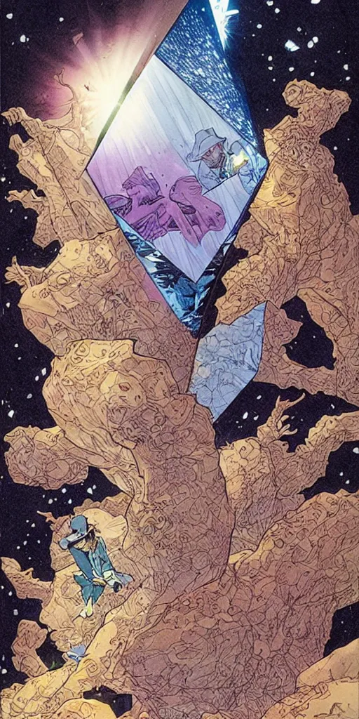 Prompt: a diamond with light shinying through it, michael kaluta, charles vess and jean moebius giraud