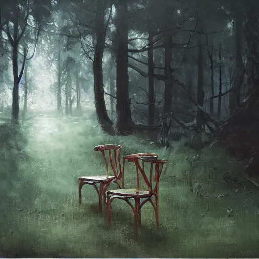 Prompt: chair in the forest wenjun lin realism