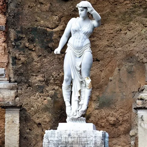 Prompt: marble statue in roman forum depicting wonder woman