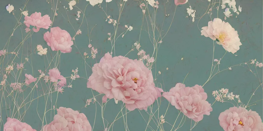 Image similar to breathtaking delicate painting pattern art deco blend of flowers and faces, by hsiao - ron cheng, bizarre compositions, many exquisite detail, pastel colors, 8 k