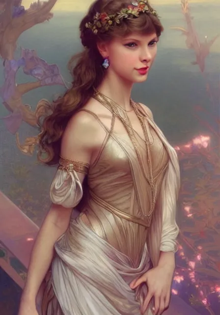 Prompt: taylor swift princess, dance, intricate, elegant, highly detailed, digital painting, artstation, concept art, smooth, sharp focus, illustration, art by artgerm and greg rutkowski and alphonse mucha and william - adolphe bouguereau