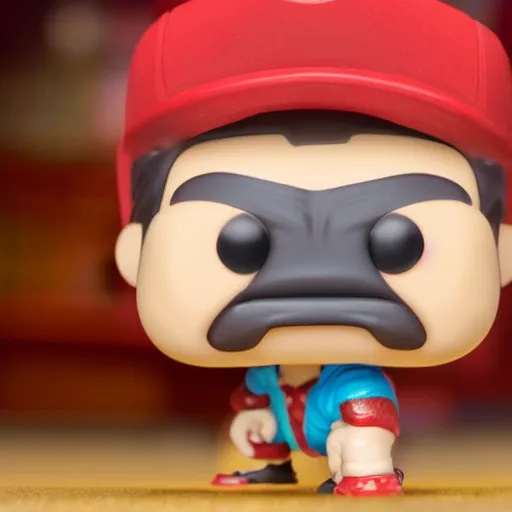 Image similar to a 30 year old a bit overweight white guy with a red tshirt and short dark blonde hair funko pop close up highly detailed photo