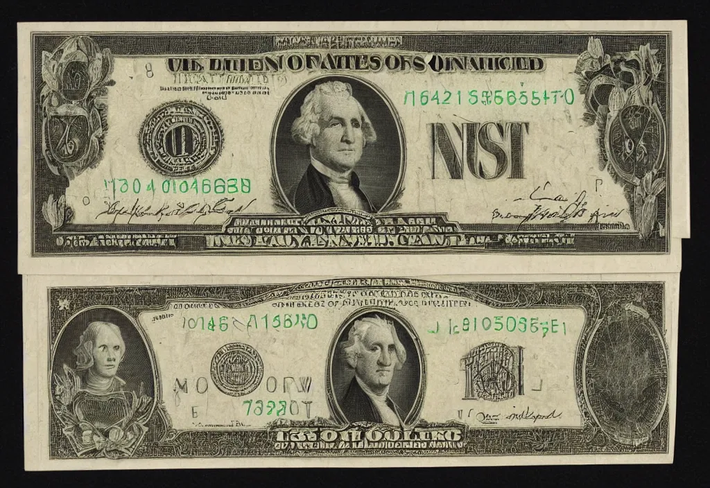 Prompt: 1 9 3 0 s us currency note engraving plate photograph