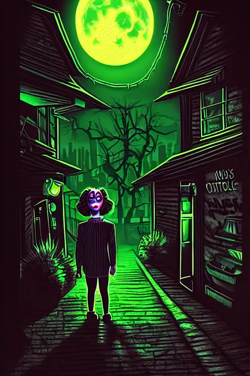 Image similar to a photorealistic vintage goosebumps cover art style illustration of a monster coming out of a garbage can in a dark alley way at night with moonlight casting shadows.