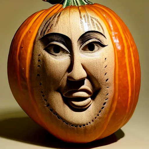 Image similar to gourd carved to look like the face of amber heard