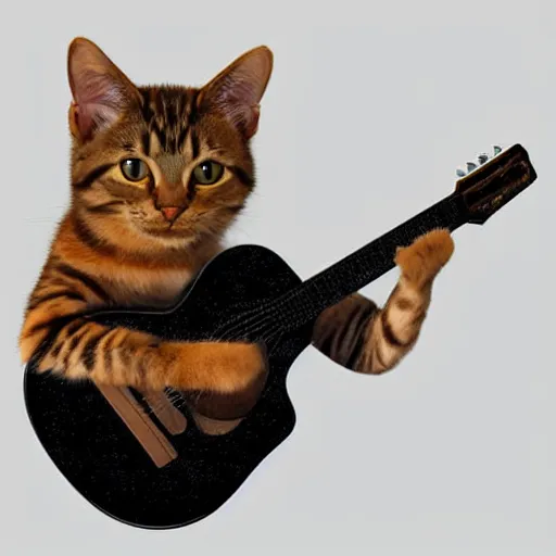 Prompt: a cat with long hair performing a acoustic guitar solo, realistic, high res