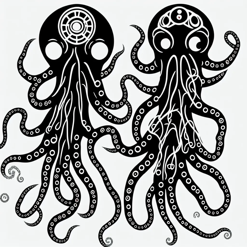 Image similar to cyborg octopus, symmetrical sticker design, vector art, 8k, trending on artstation