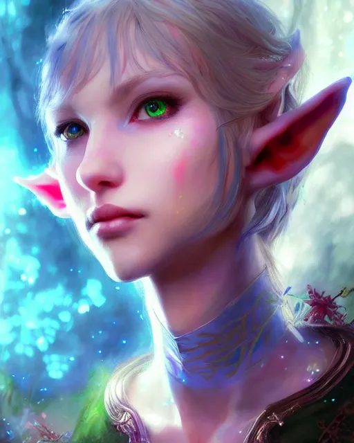 Prompt: portrait of elf, beautiful, fantasy, colorful, cinematic lighting, artstation, trending, highly detailed, focus, smooth, by hirohiko araki and yoshitaka amano