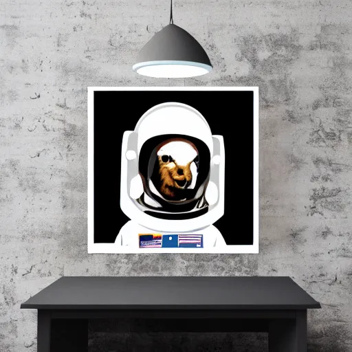 Image similar to individual furry astronaut silk screen portrait banksy style