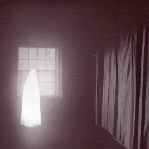 Prompt: the most popular photographic evidence of a scary semitransparent ghost