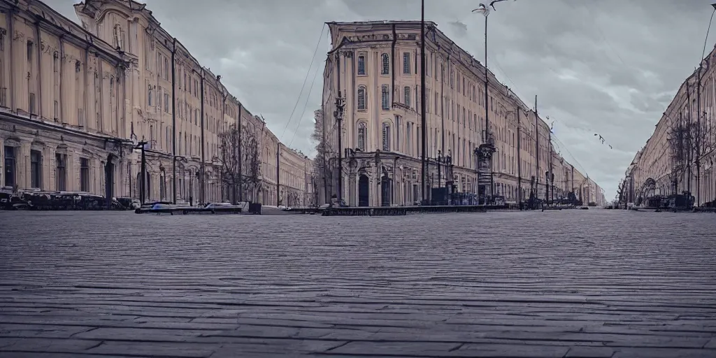 Prompt: cinematic street shot of a floating space venus cosmos city saint petersburg city, telephoto, anamorphic cinematography, beautiful composition, color theory, leading lines, photorealistic, moody volumetric lighting