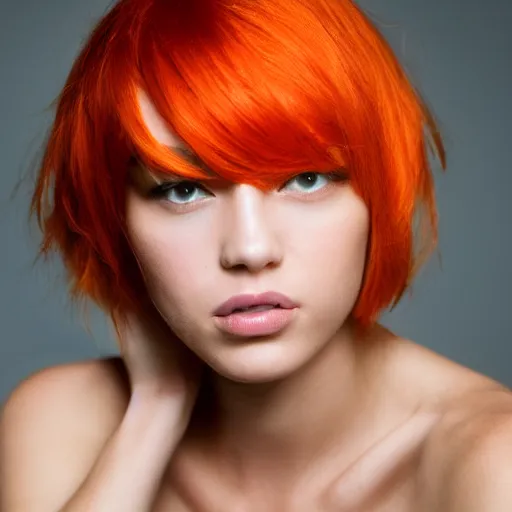 Prompt: photograph of a model with short orange hair