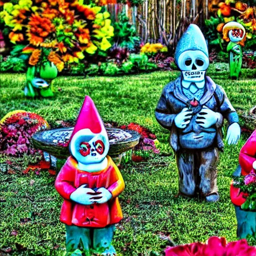 Image similar to day of the dead garden gnomes HDR flickr style award winning