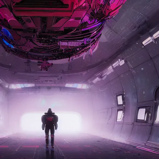 Prompt: !dream arriving on a derelict space station, ominous, epic, wonderfully colorful, illustration, ink lines, accurate, weird, neon ink, clean, minimal, 8k, octane render