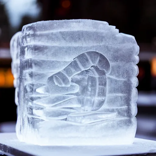 Image similar to a clear ice sculpture of a burger made entirely of ice, 4 k